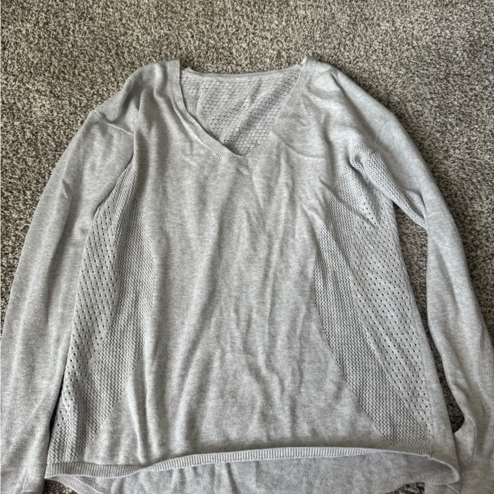 Lululemon Cozy Gray V-Neck Knit Sweater